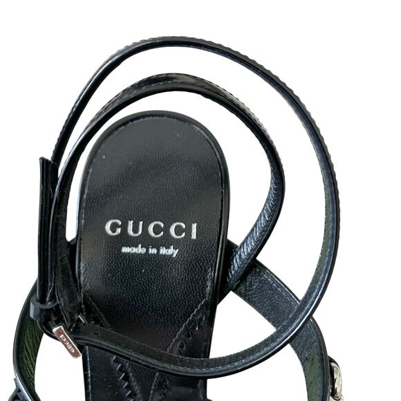 GUCCI Women's Horsebit Caged T Strap High Heel Sandals Black Silver 37.5 US 7.5 - Picture 10 of 16